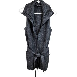 White House‎ Black Market Vest Gray Belted Sleeveless Textured Knit Small S